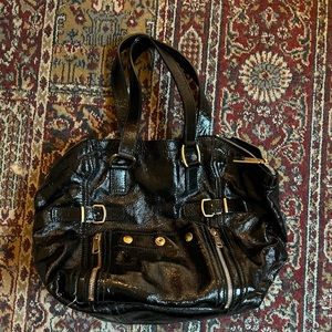 Yves Saint Laurent Rive Gauche Downtown Tote in Black Patent Leather